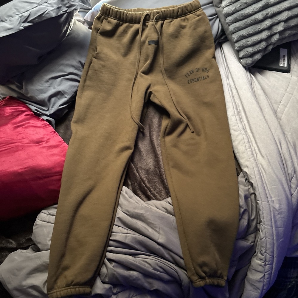 Essentials Tan Sweatpants with Elastic Waistband and Tapered Legs